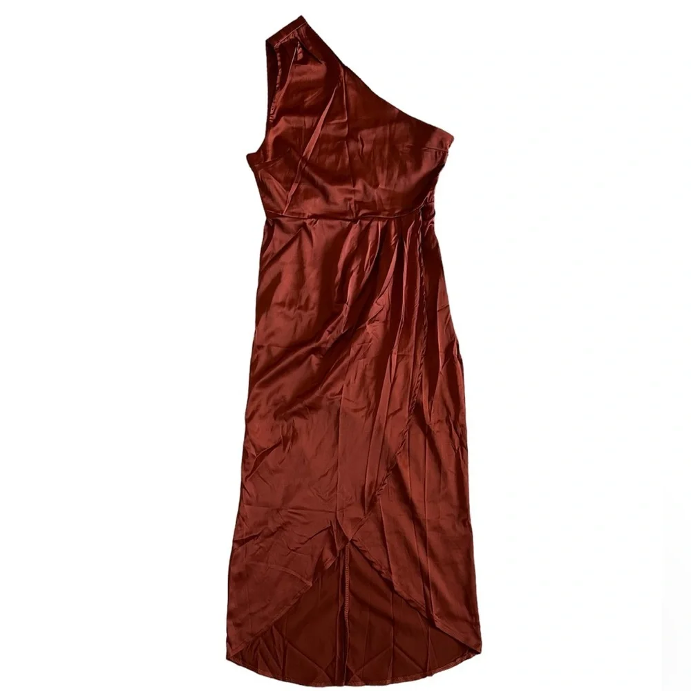 LYANER Women's One-Shoulder Sleeveless Midi Dress With Wrap And Zipper S - Picture 2 of 6